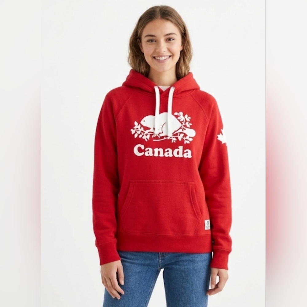 🍁 Roots Canada Classic Red Pullover Hoodie - Cozy & Iconic! 🦫 size M